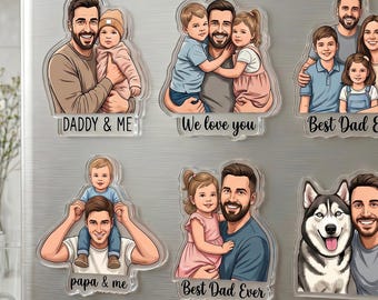 Family Gift Personalized Acrylic Fridge Magnet, Custom Photo Illustration Keepsake for Mom Dad, Car Visor Clip or Keychain Christmas Gift