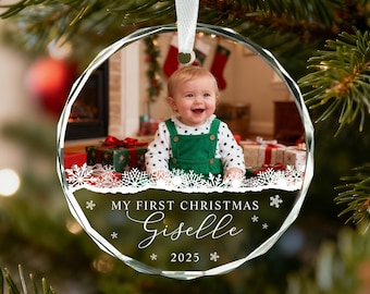 Decorazione personalizzata con foto per neonati, decorazione personalizzata per il primo Natale del neonato, decorazione con foto del viso del neonato, ricordo fotografico del neonato, regalo per neonato