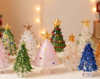 Albero di Natale in vetro colorato fatto a mano, alberi di Natale in vetro illuminati personalizzati, decorazioni per la casa, regalo per lei, Natale, statuine in vetro