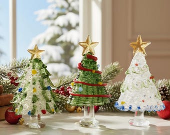 Árvore de Natal de vitral feita à mão, decoração colecionável para festas, arte em arame, presentes de Natal, presente de Natal para ela, enfeites de Natal