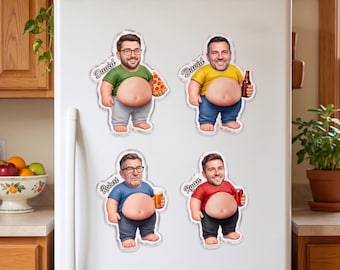 Custom Photo Fridge Magnet for Dad, Personalized Funny Dad Belly Picture Magnet, Unique Birthday Gift for Father or Grandpa
