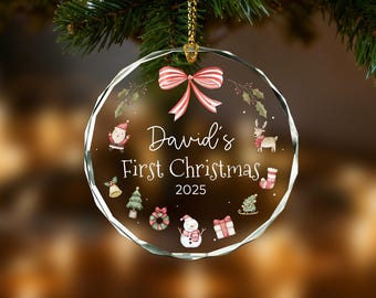 Personalisierte Baby erste Weihnachtsverzierung 2025, Baby erste Weihnachtskugel, benutzerdefinierter Name Neugeborenen Geschenk, Glas oder Acryl Weihnachtsandenken