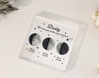 Benutzerdefinierte Mondphase Plaque Vatertagsgeschenk, personalisierte Mondphase Geschenk, Geschenke für Opa, wir lieben dich bis zum Mond und zurück, für Papa von Kindern
