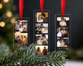 Individuell gestalteter Fotostreifen-Weihnachtsbaumschmuck, personalisierter Acryl-Foto-Weihnachtsbaumschmuck, Fotostreifen aus der Fotokabine, Weihnachtsstrumpf-Anhänger