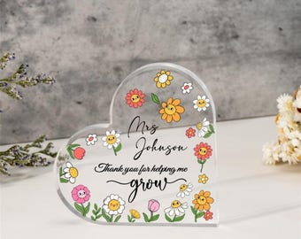 Personalized Teacher Gift,thank you for helping me grow, Teacher Desk Name Plate,Teacher Acrylic Plaque,Teacher SignTeacher Desk Name Plate