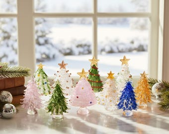Albero di Natale in vetro colorato fatto a mano, alberi di vetro illuminati, decorazioni per la casa, regalo personalizzato per lei,