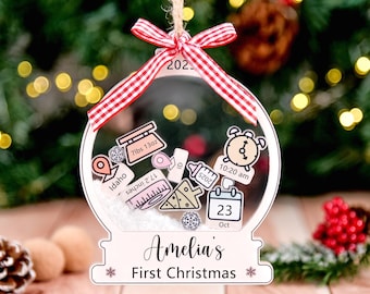 Adorno personalizado para el primer cumpleaños de tu bebé, adorno personalizado con el nombre del bebé, adorno con el nombre del recién nacido 2025, adorno navideño para batido, regalos para baby shower.