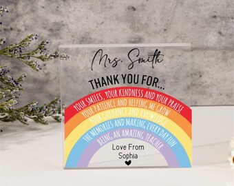 Personalized Teacher Gift,Teacher Desk Name Plate,Teacher Acrylic Plaque,Rainbow Teacher,Teacher Sign, Personalized Teacher Desk Name Plate