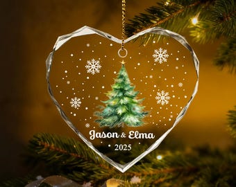 Enfeite de Natal personalizado para casais, lembrança natalina em forma de floco de neve de vidro, enfeite de casamento, presente para recém-casados.