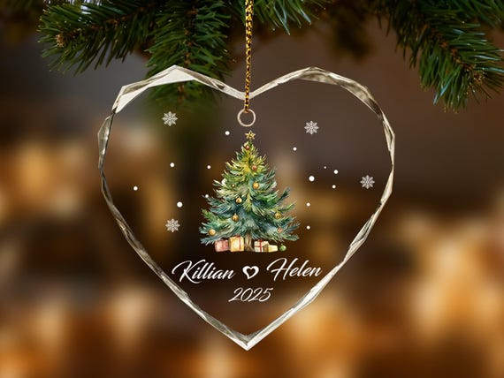 Personalized Christmas Tree Ornament, Custom Couple Names Glass Snowflake Holiday Keepsake, Couple Names Christmas Ornament