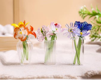 Mini Birth Month Glass Flower Bouquet Set, Handcrafted Glass Flower, Glass Flower Bouquet, Home Decor,Gift for Her,Christmas gift for family
