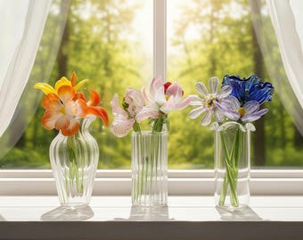 Glas Geburtsmonat Blume, Mini Geburtsmonat Glas Blumenstrauß Set, mundgeblasene Frühlingsblume, Glasblumenstrauß, Weihnachtsgeschenke für ihre Mutter