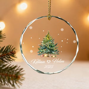 Decorazione natalizia personalizzata per albero di Natale, fiocco di neve in vetro con nomi personalizzati per la coppia, ricordo delle feste, decorazione natalizia con nomi per la coppia immagine 6