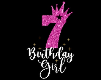 7th Birthday Girl SVG: Pink Crown Princess Shirt Design (Digital Download)