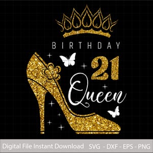 Birthday Queen 21 PNG, Sweet 21 High Heel PNG, Tiara Crown Birthday Design, Digital Download for Shirts, Mugs, Invitations, Sublimation