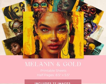 Melanin & Gold Black Woman Junk Journal, African American, Junk Journal Kit, Digital Papers, Printable Ephemera, Digital Journal Kit,