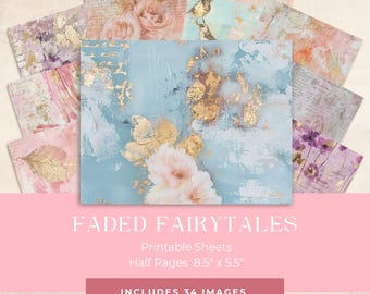 Faded Fairytales Junk Journal Seiten Digitales Scrapbook Papier Kit Vintage Ephemera druckbares Papier Collage Junk Journal Kit druckbare Ephemera
