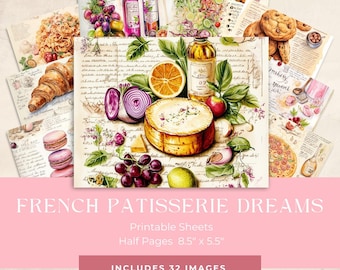 French Patisserie Dreams Junk Journal Pages Digital Paper Kit Vintage Ephemera Printable Paper Collage Junk Journal Kit Printable Ephemera