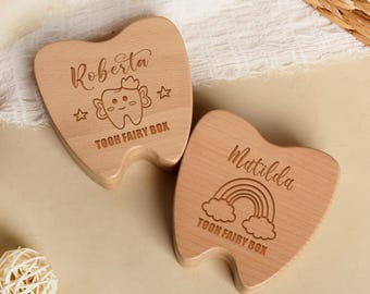 Gepersonaliseerde houten tandenfeedoos, opberger aangepaste naam aandenken, opberger babytanden, cadeau pasgeborene, cadeau babyshower