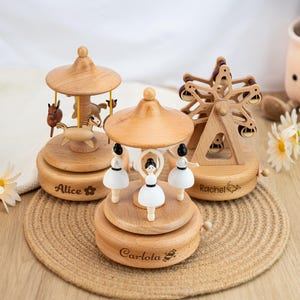 Personalized Music Box with Engraved Name, Kids Musical Ballerina Keepsake, Nursery Decor Wooden Carousel, Train Music Box, Horse Music Box