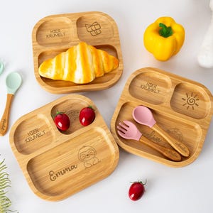 Custom Toddler Plate Set,Baby Bamboo Plate with Spoon,Engraved Weaning Set,Childr First Plate,Birthday Gift,Christening Gift,Baby Feeding