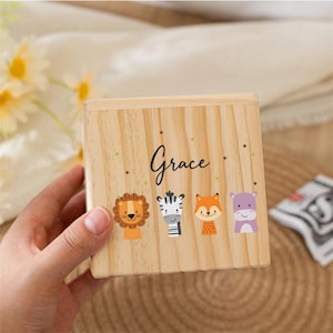 Personalized Money Box, Wooden Animal Baby Coin Bank with Name, Kids Piggy Bank, Baptism Gift, Christening Gift, Birthday Gift for Kids