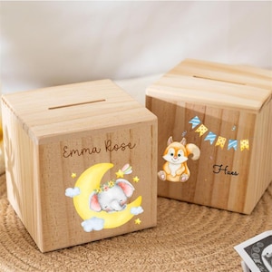 Benutzerdefinierte Baby Spardose, personalisierte Tier Sparschwein, Kinder hölzerne Münze Bank, Geburtstagsgeschenke für Kinder, Baby-Geschenke, Weihnachtsgeschenk