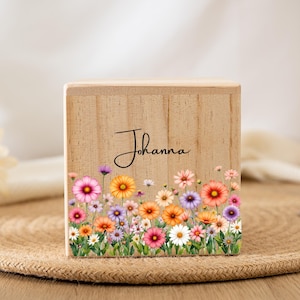 Personalisierte Geburt Blume Sparschwein für Baby Mädchen, Wildblumen Geschenke für Kind, Wildblumen Spardose, Holz Spardose mit Namen,Geburtstagsgeschenk