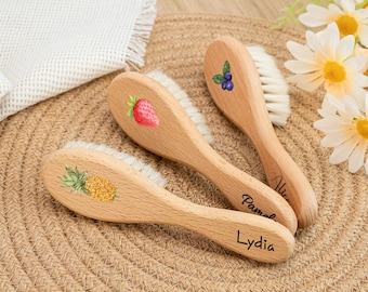 Cepillo de madera personalizado para el cabello del bebé, regalo de recuerdo de nacimiento, cepillo de cerdas suaves para recién nacidos, regalo de cumpleaños para bebé, regalo para recién nacido, regalo para baby shower