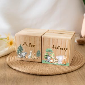 Personalized Animal Piggy Bank, Custom Name Baby Money Box, Children Wooden Money Box, Birthday Gifts for Kids, Baby Gift, Baptism Gift