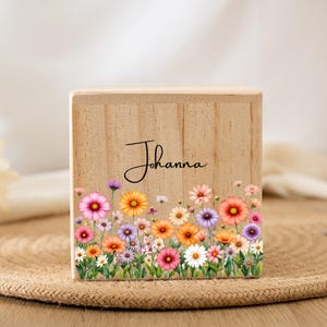 Money Box Personalized Kids Name, Gift for Nephew & Baby Girls, Coin Bank Wooden, Piggy Bank with Flowers Child, Baptism Gifts, Savings Bank image 4