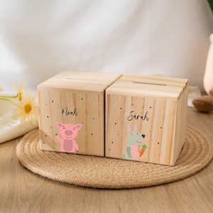 Hucha personalizada, alcancía de madera con nombre, regalo de cumpleaños, regalo de Navidad, regalo de nacimiento, regalo de Navidad