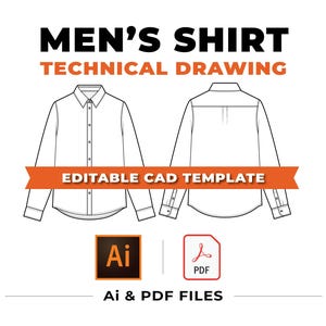 Męska koszulka techniczna w formacie bloku wektorowego – szablon CAD dla projektantów mody + edytowalny plik AI/PDF