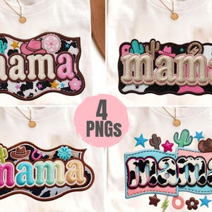Neon Western Mama PNG Bundle, Cow Print Y2K Patch Design, Cowgirl Neon Sublimation, Retro Western Shirt Graphic Set, Trendy Mom Design