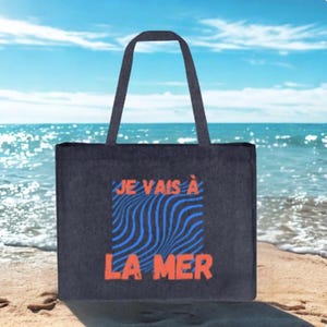 Mega-beautiful neon shopper - Large colorful beach bag - Shopping bag - Light summer bag - French beach bag - "Je vais à la mer"