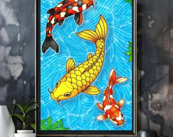Koi Stained Glass Jigsaw Puzzle -1000 Piece Japanese Carp Puzzle for Adults, Relaxing Challenge & Home Decor