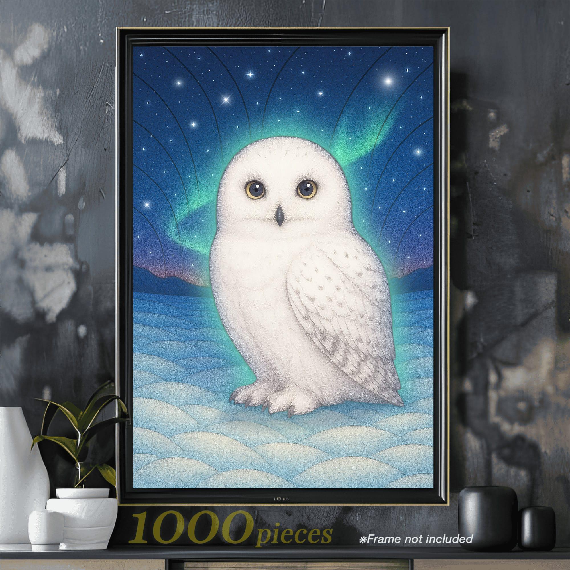Sacred Snowy Owl Puzzle - 1000 Piece Stained Glass Winter Art | Celestial Guardian Jigsaw for Adults