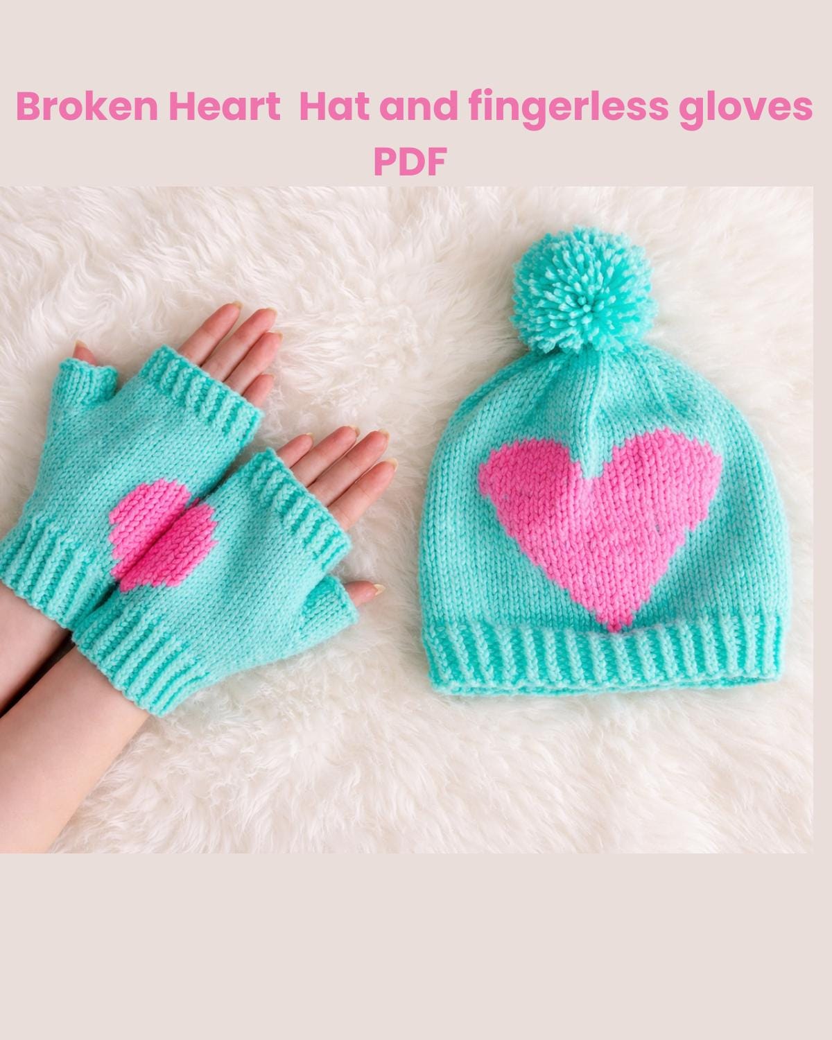 NWOT Womens MOTIF 100% Wool Hand Knit Heart* Socks/Hat/Gloves Set Heart Gloves Hat Set - Etsy main image 3