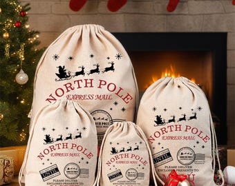 North Pole Santa Sack,Santa Delivery Sack,Christmas Gift Sack,Presents Bag, Personalized Kids Sack,Christmas Gift Bag,Christmas Present Sack
