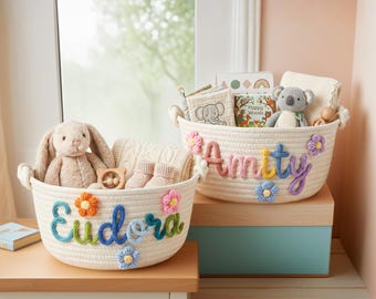 Personalized Handmade Baby Basket, Baby Gift, Monogrammed Woven Basket, Baby Shower Gift,Toy Organizer, Baby Basket, Storage Basket,
