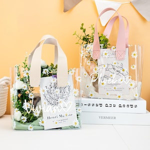 Blumenmädchen Geschenktasche mit Name, Transparente Geschenktasche, Blumenmädchen Geschenktasche, Blumenmädchen Daisy Geschenktasche, Mädchen Vorschlag Geschenktasche