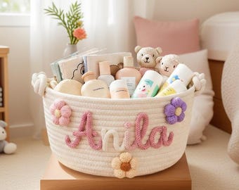 Personalized Handmade Baby Basket, Monogrammed Woven Basket, Baby Gift, Baby Shower Gift,Toy Organizer, Baby Basket, Storage Basket,