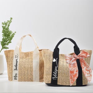 Custom Beach Straw Bags, Bridesmaid Bag, Bridal shower bag, Wedding Gift, Beach Bag Bachelorette, Bridesmaid Proposal,Tote Bag,Birthday Gift