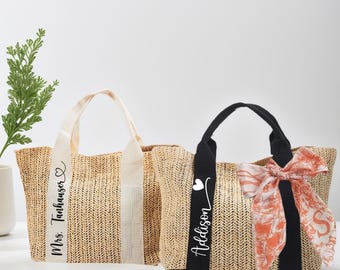 Custom Beach Straw Bags, Bridesmaid Bag, Bridal shower bag, Wedding Gift, Beach Bag Bachelorette, Bridesmaid Proposal,Tote Bag,Birthday Gift