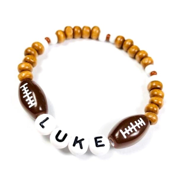 Stocking stuffer for boys, Football bracelet boys party favors birthday gift wooden beaded bracelet stretch  gift for a boy personalized