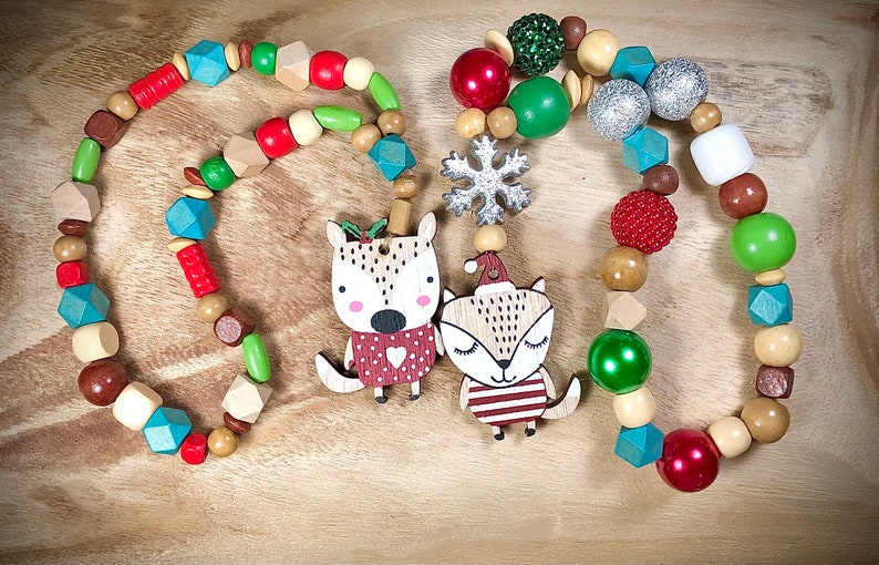 toddler girl Christmas necklace Stocking stuffer for kids holly jolly necklace stocking stuffers girls natural wooden jewelry for kids