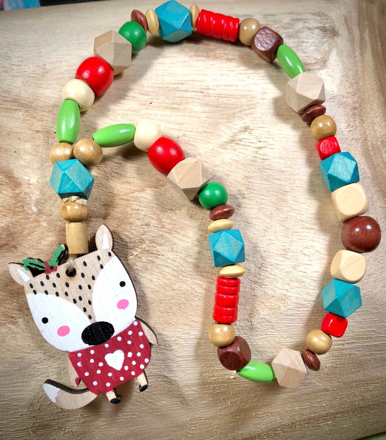 toddler girl Christmas necklace Stocking stuffer for kids holly jolly necklace stocking stuffers girls natural wooden jewelry for kids