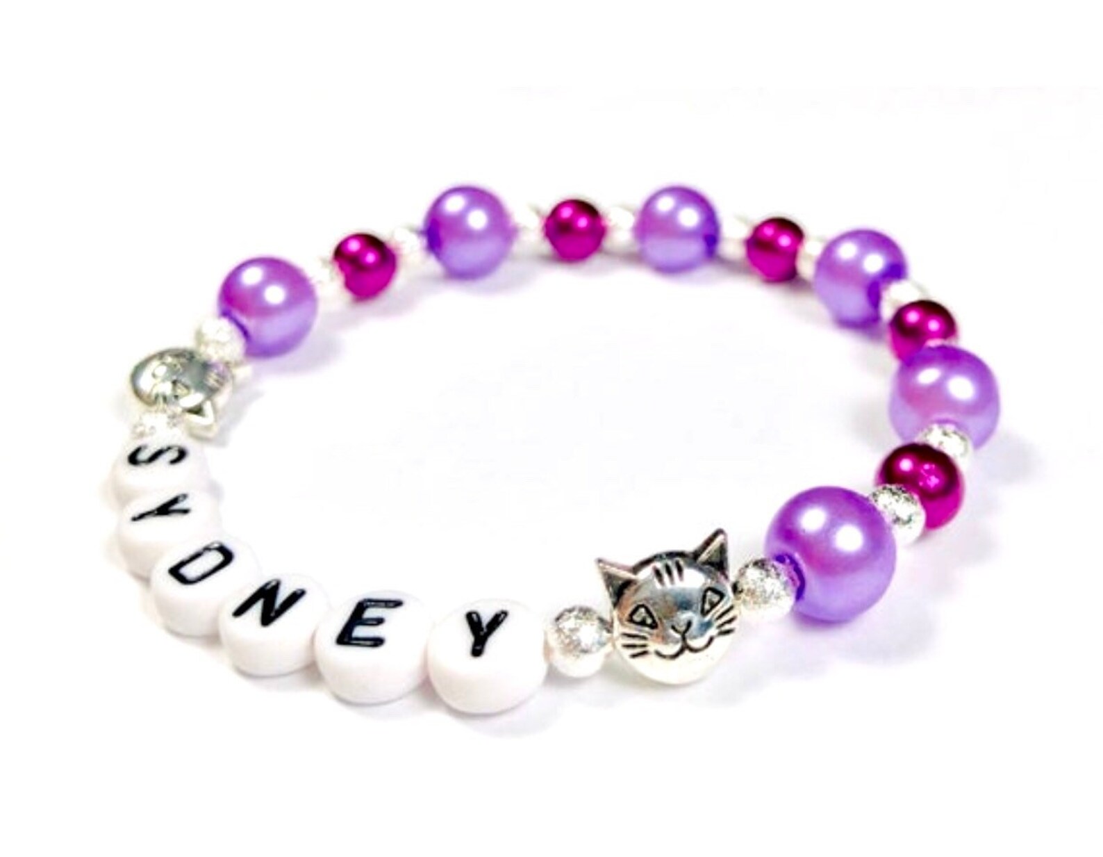 Cat Braceletcat Bracelet Girlspurple Pearl Braceletanimal Etsy