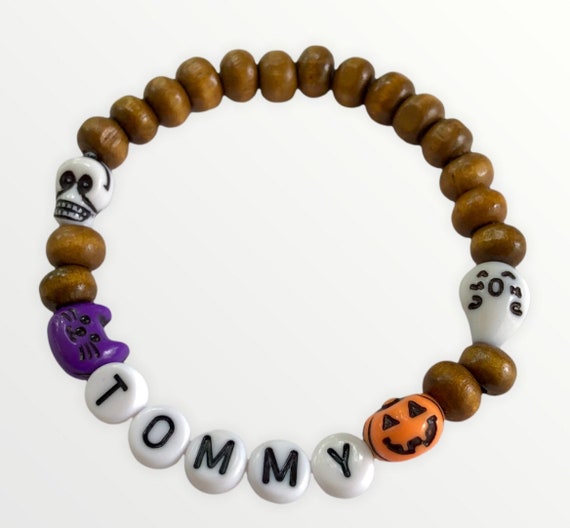 Halloween Bracelet Boys Skull Bracelet Beaded Boys Skull Bracelet Boys Personalized Halloween Bracelet Wood Beaded Bracelet Skull Etsy UK