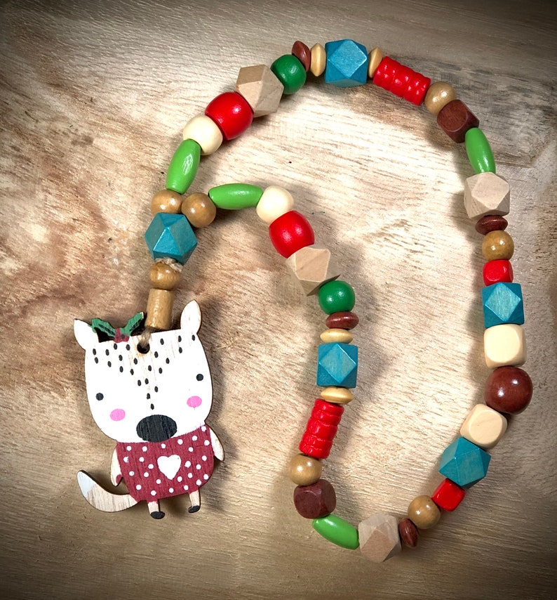 toddler girl Christmas necklace Stocking stuffer for kids holly jolly necklace stocking stuffers girls natural wooden jewelry for kids
